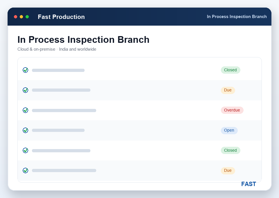 In-process inspection branch on a route sheet feeding accept, reject and deviation results into Fast Quality